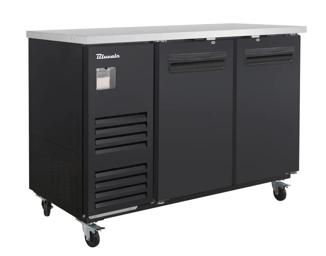 Blue Air BLBB59-2B-HC Cooler, 58-3/4" W, 27-32" D, 2 Solid Doors, Black Exterior, R290 Hydrocarbon