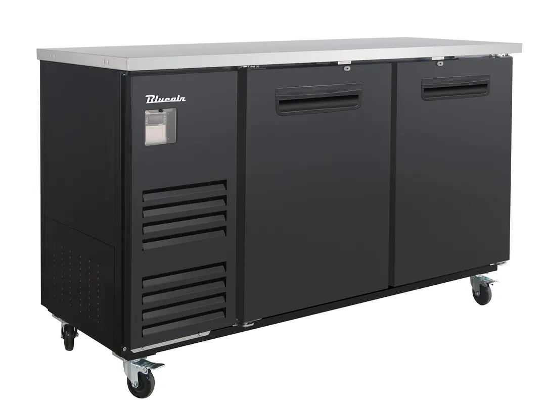 Blue Air BLBB69-3B-HC Back Bar Cooler, 69" Wide x 30" Deep, Black Exterior, Top, 1/3 HP R290, Casters