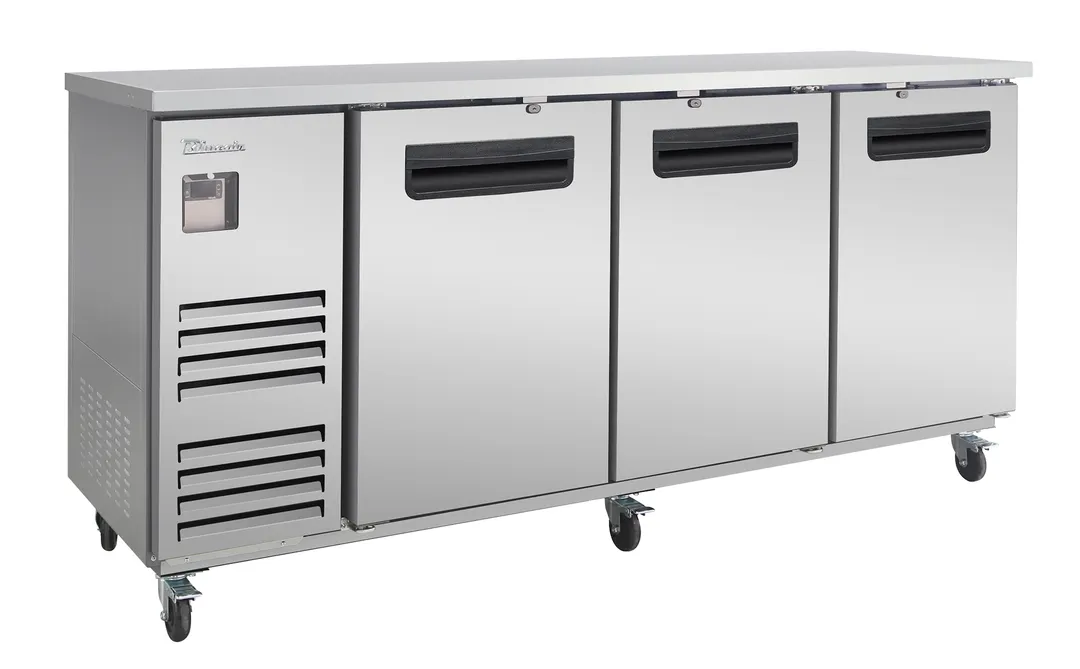 Blue Air BLBB90-4S-HC Bar Cooler 90" Wide 3‑Door Steel, R290 Refrigerant, 1/3 HP 115V, Light, Casters