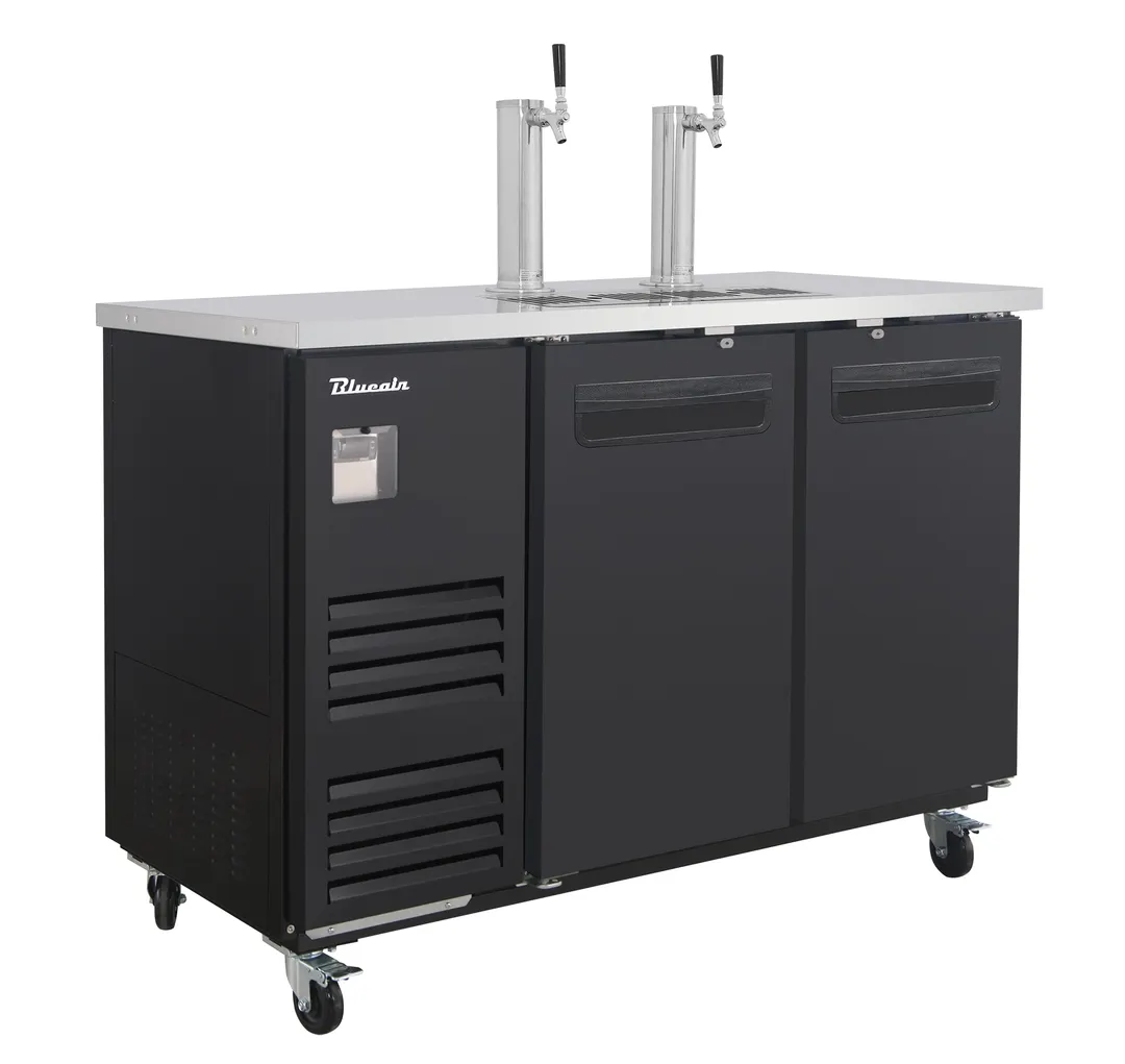 Blue Air BLKC59-2B-HC Keg Cooler, 58¾" Wide Black Exterior, 1/2‑Barrel (2) Capacity, LED Light