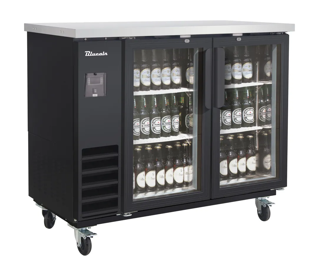 Blue Air BLNBB-48BG-HC Back Bar Cooler, 49-1/8" W, 2 Glass Doors, Stainless Steel Top, Black Exterior