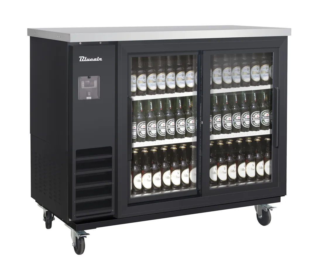 Blue Air BLNBB-48BG-SL-HC Back Bar Cooler, 49" Wide, Black, Top, Glass Doors, Eco Refrigerant, 1/3 HP