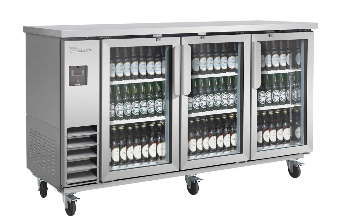 Blue Air BLNBB-72SG-HC Back Bar Cooler, 73"W x 22"D, 3 Glass Doors, Steel, 1/3 HP R290, LED