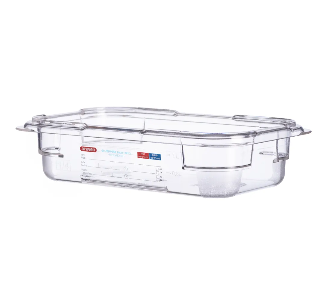 Carlisle 09816 - GN 1/4 Clear Polycarbonate Food Pan, 2.5" Deep, Integrated Label, Araven Design