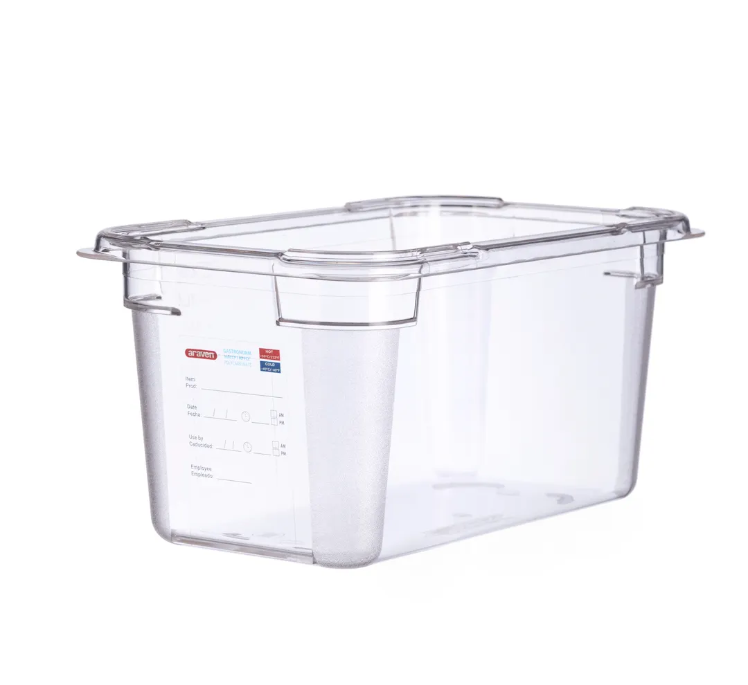 Carlisle 09818 - GN 1/4 Clear Polycarbonate Food Pan, 6" Deep with Integrated Label, Araven Series
