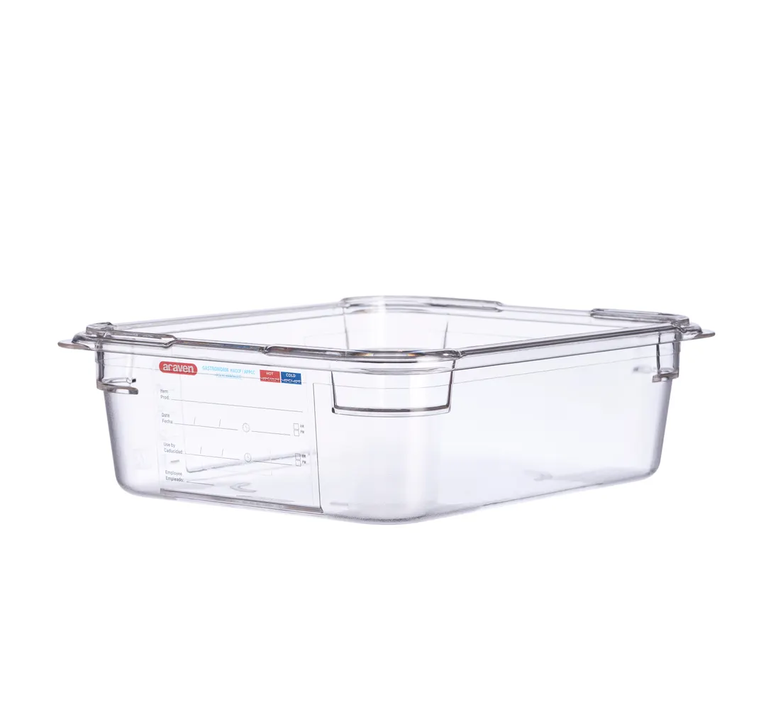 Carlisle 09822 Araven GN 1/2 Food Pan, 4" Deep Clear Polycarbonate, Integrated Label, Smallwares