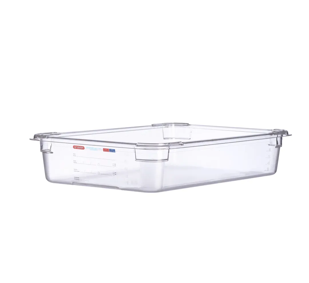 Carlisle 09827 Araven GN 1/1 Plastic Food Pan, 4" Deep, Clear Polycarbonate, Integrated Label