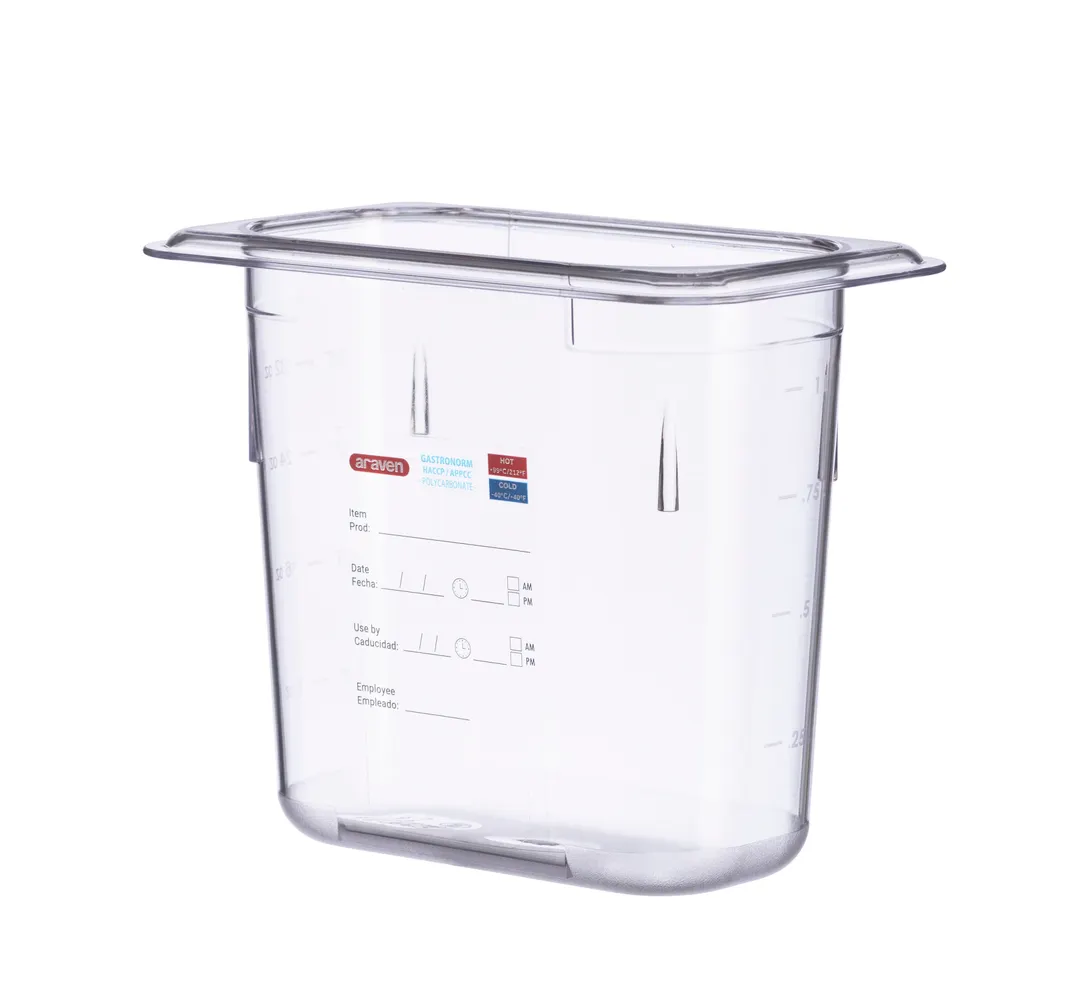 Carlisle 09838 Araven GN 1/9 Food Pan, 6" Deep Clear Polycarbonate, Integrated Label