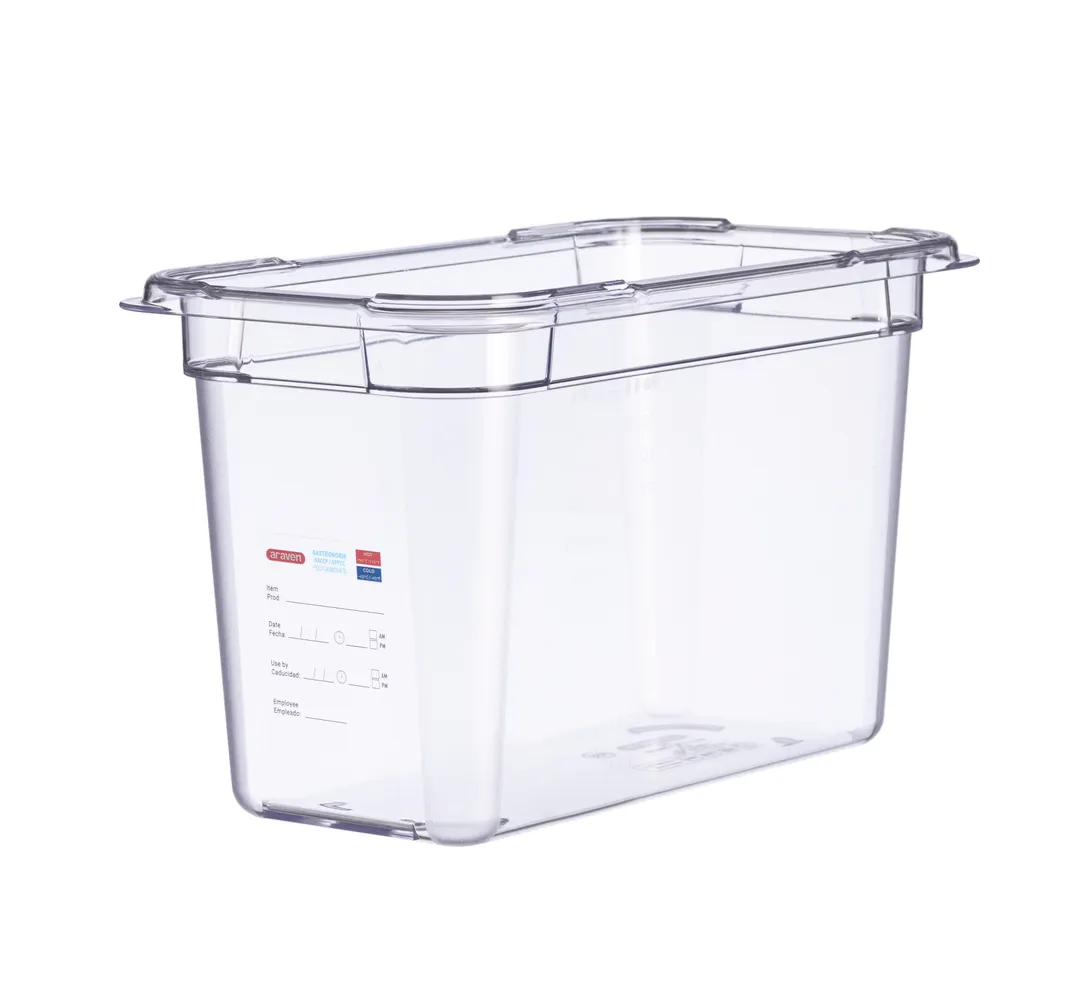 Carlisle 09841 - Araven GN 1/3 Food Pan, 8" Deep Clear Polycarbonate, Integrated Label, 6-8" Depth