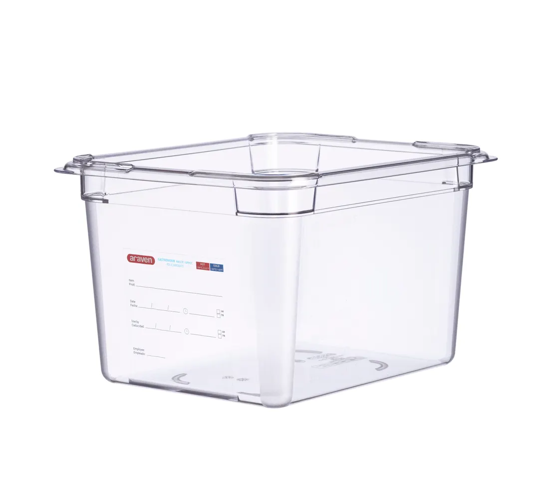 Carlisle 09843 Araven GN 1/2 Food Pan, 8" Deep, Clear Polycarbonate, Integrated Label