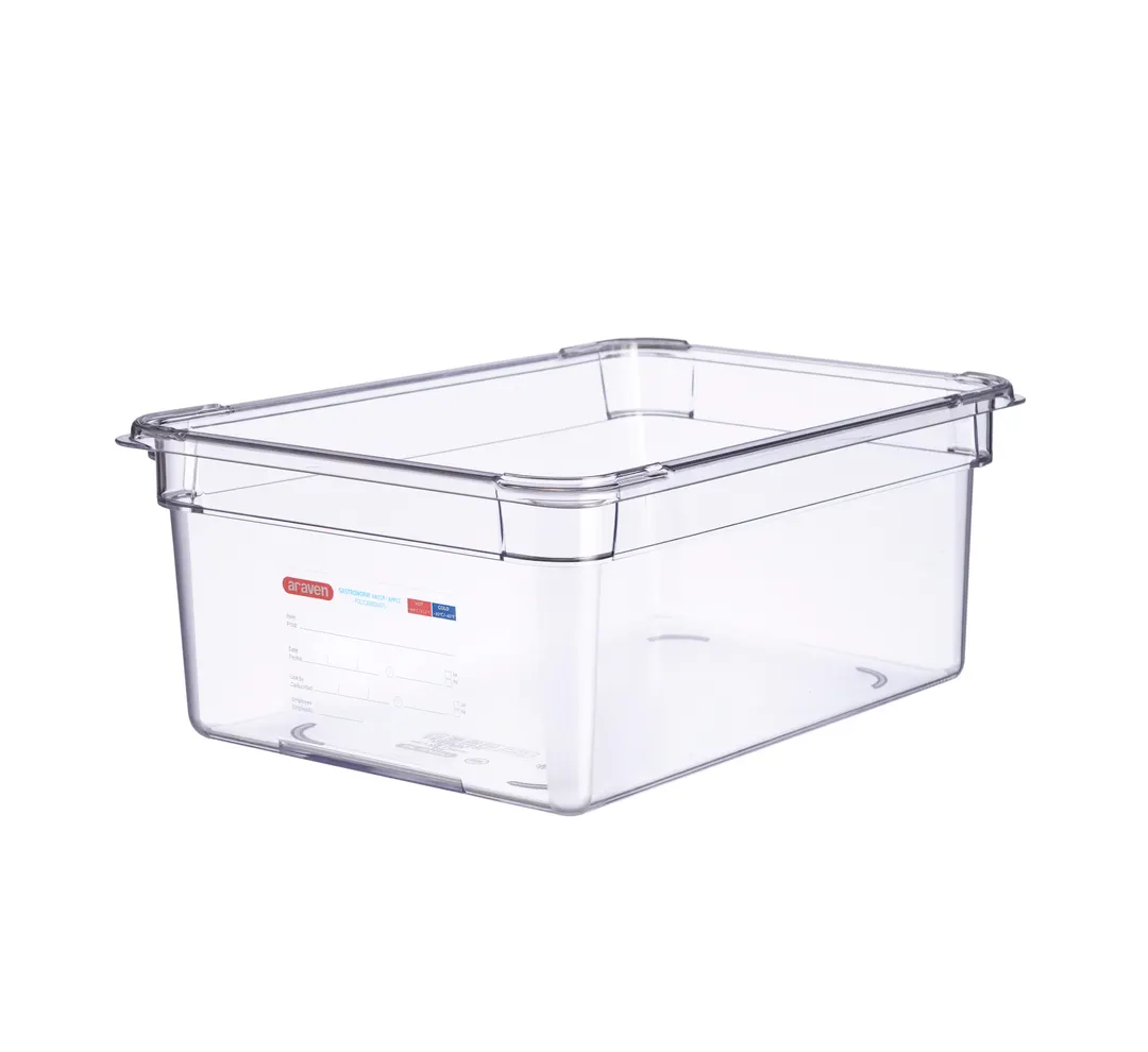 Carlisle 09844 Araven GN 1/1 Plastic Food Pan, 6" Deep, Clear Polycarbonate, Integrated Label