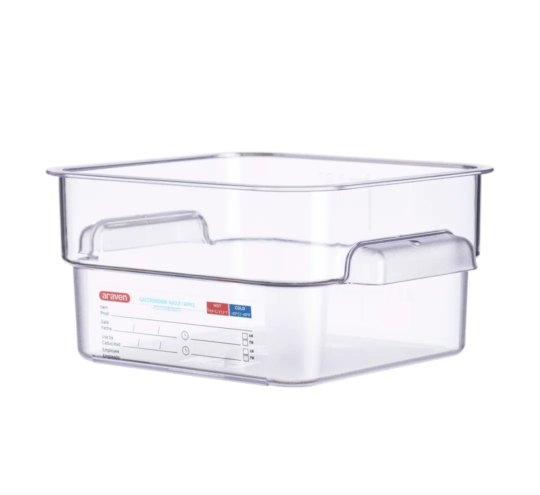 Carlisle 91900 Plastic Food Pan - 2 Qt Square Clear Polycarbonate Container with Integrated Label
