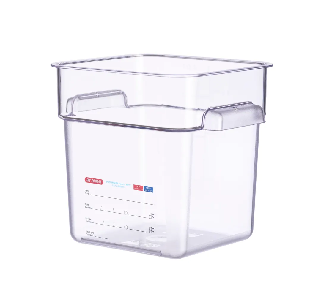 Carlisle 91901 4-Quart Square Storage Container, Clear Polycarbonate Plastic with Integrated Label