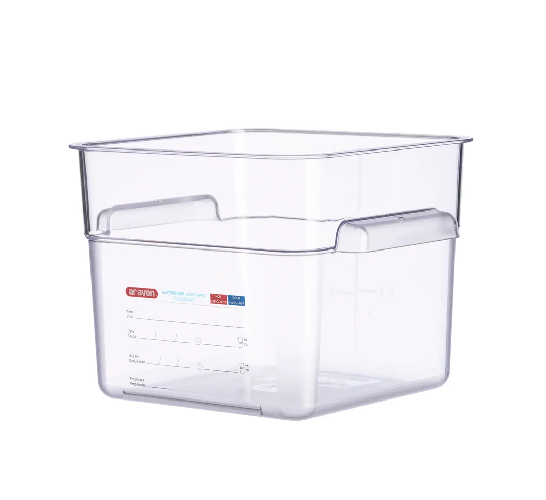 Carlisle 91902 - 6 Qt Square Food Storage Pan, Clear Polycarbonate, Integrated Label, Araven Series