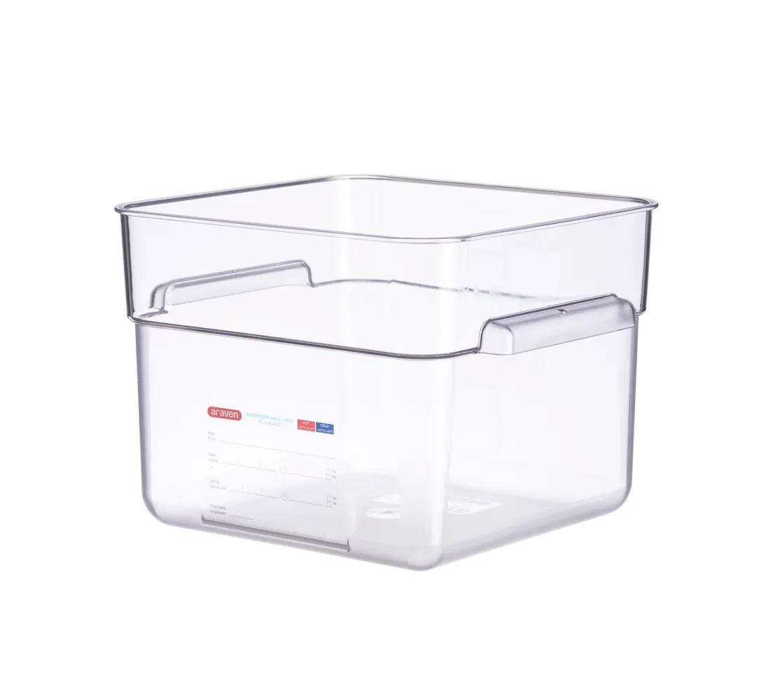 Carlisle 91904 - 12 Qt Square Food Container, Clear Polycarbonate, Integrated Label, Durable Plastic
