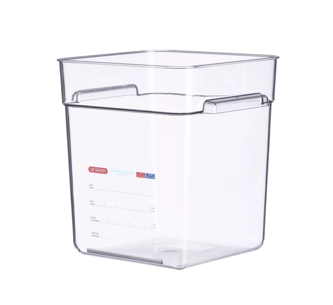 Carlisle 91905 Araven Clear Polycarbonate Food Storage Pan, 18 Qt Square with Integrated Label