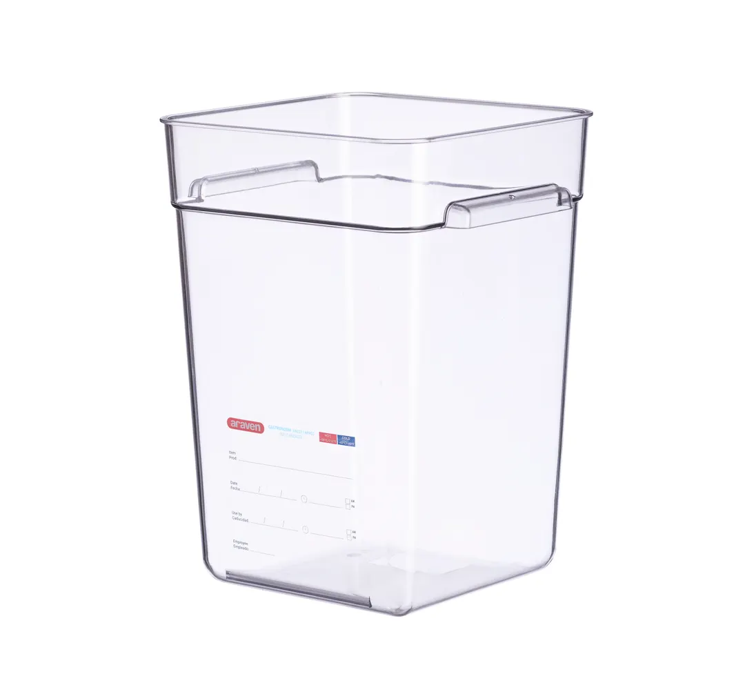 Carlisle 91906 Araven Clear Polycarbonate Food Storage Pan, 22 Qt Square, Integrated Label