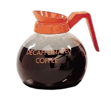 Curtis 70280200406 Coffee Decanter, 64 oz Glass, Orange Plastic Handle with Imprint, Decaf Only Logo