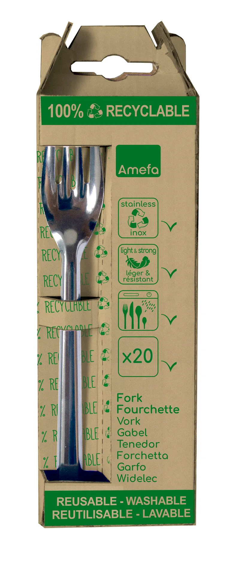 Amefa 025905AG20BF1 Fork, 6-1/2" Stainless Steel, 18/0 Finish, 0.5" Thick, Recyclable - 20/Box