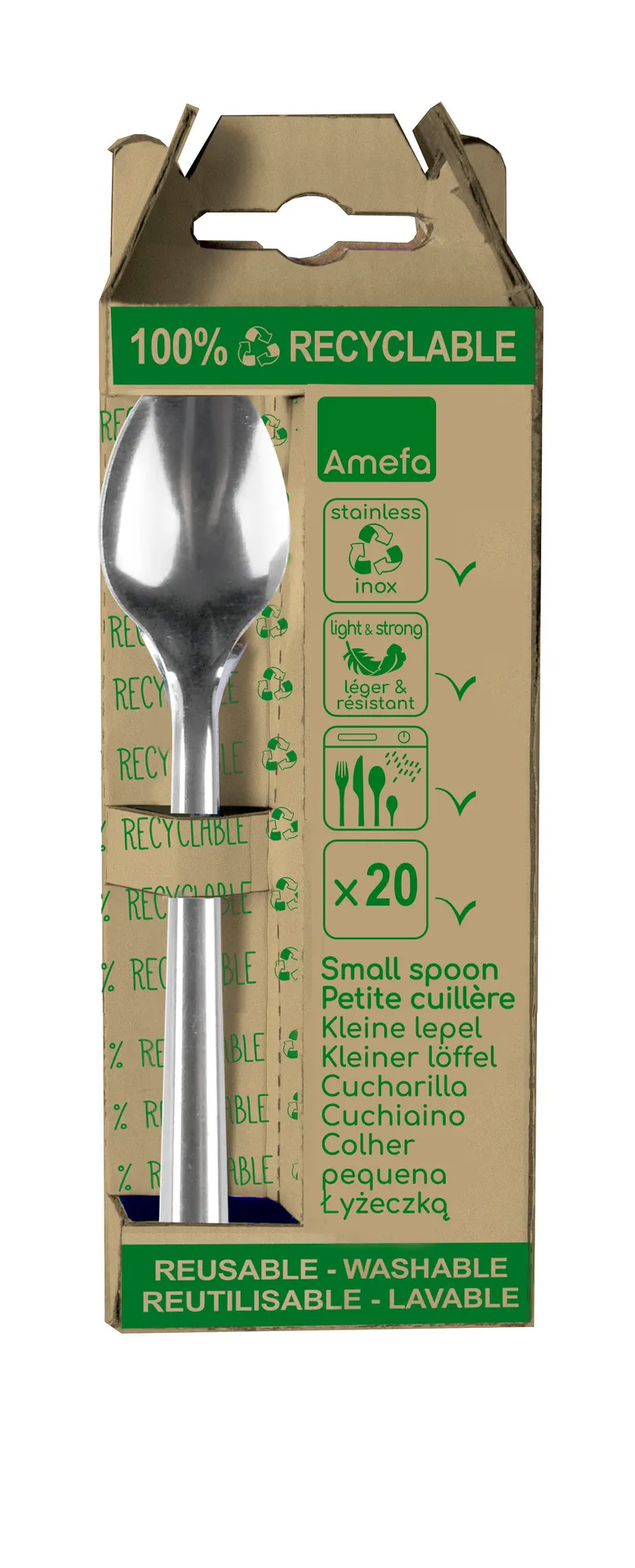 Amefa 025905AG20BH1 Small Spoon 4"-7/8" Stainless Steel Tumble 0.5 mm Reusable 100% Recyclable - 20/Case