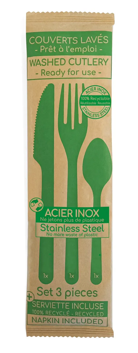 Amefa 025905WX01AB1 - 3-Piece Cutlery Set, 7" Knife Fork Spoon, 18/0 Stainless Steel, 1/Case