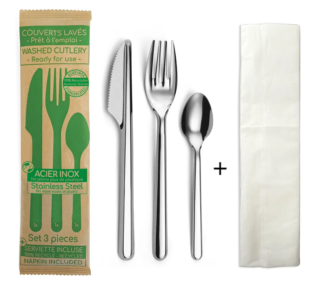 Amefa 025905WX01AB1 - 3-Piece Cutlery Set, 7" Knife Fork Spoon, 18/0 Stainless Steel, 1/Case