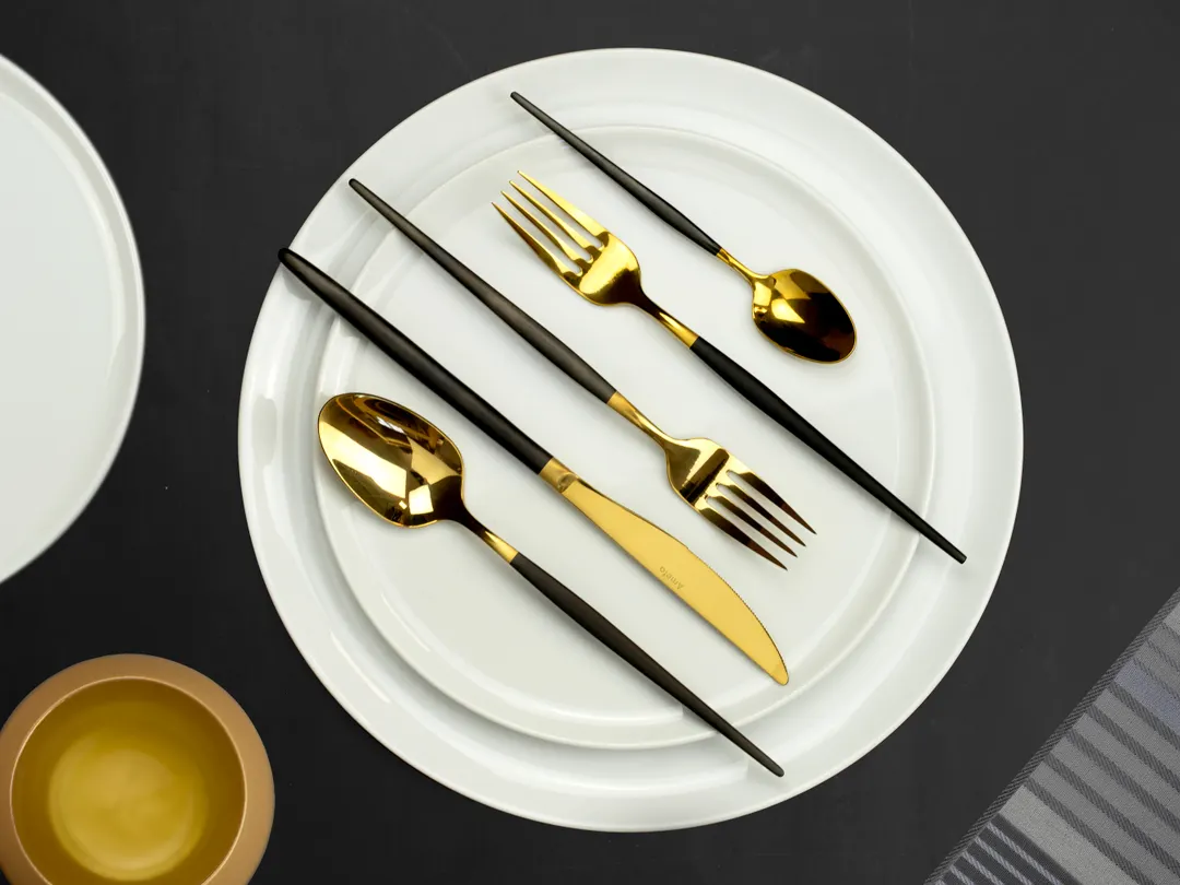 Amefa 1114DUB000325 Tablespoon, 7‑15/16" Mirror Gold & Satin Black Finish, 18/0 Steel, - 1 Dozen