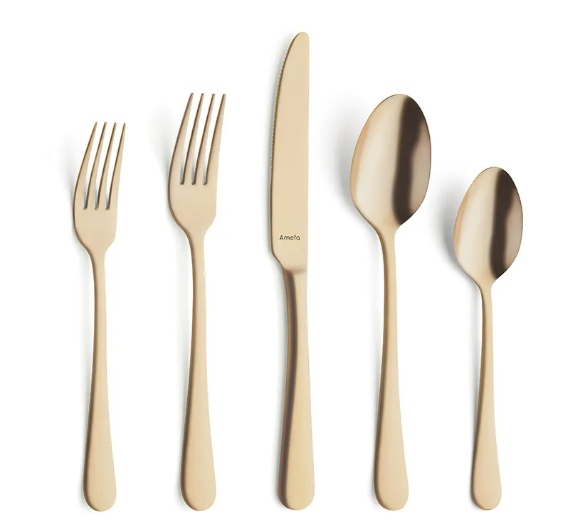 Amefa 1410AUB000340 Dessert Fork, 7"-3/16 Gold PVD Finish, 18/10 Stainless Steel, 0.06 lb - 1 Dozen