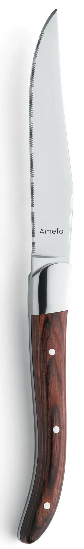 Amefa 252015B000621 Steak Knife - 9-13/16" Blade, 18/10 Stainless Steel, One-Piece, Wood Finish
