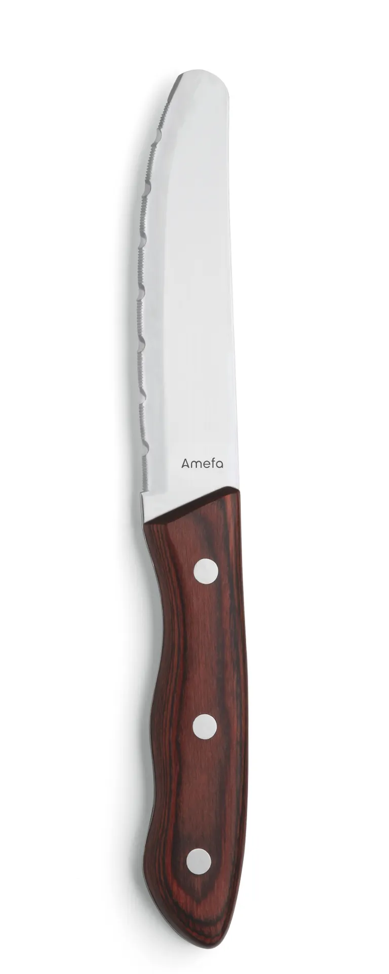 Amefa 491715B000624 Steak Knife, 9-11/16" Round Tip, 18/10 Stainless Steel Blade, Pakkawood Handle