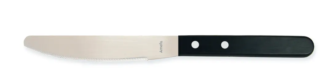 Amefa 700000B000607 Steak Knife, 8"5/16 Tip, 18/10 Blade, Black POM Handle, 0.15 lb - 1 Dozen