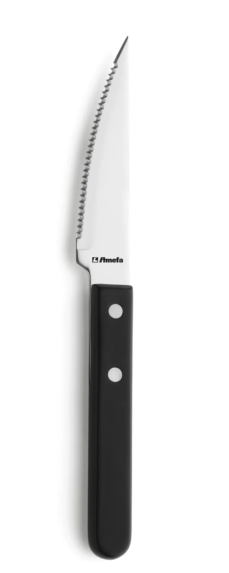 Amefa 700000B000621 Steak Knife, 9" 18/10 Stainless Blade, Black POM Handle, 8"-9" Length - 1 Dozen