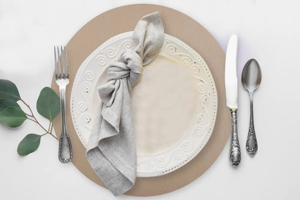 Davanti Frieling Mattola Placemats 80010 - Round 15" Placemat, Taupe, Antimicrobial, Anti-Slip