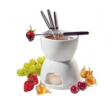 Cilio C104417 Chocolate Fondue Set, 16 oz, 5-4/5" H x 5" Dia, 4 Forks, Dishwasher-Safe Porcelain