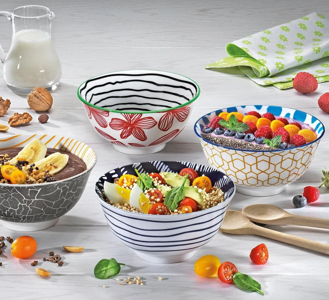 Cilio C107739-6 - 17 Oz (0.5 Qt) 6" Diameter Round Striped Porcelain Bowl, Case Pack