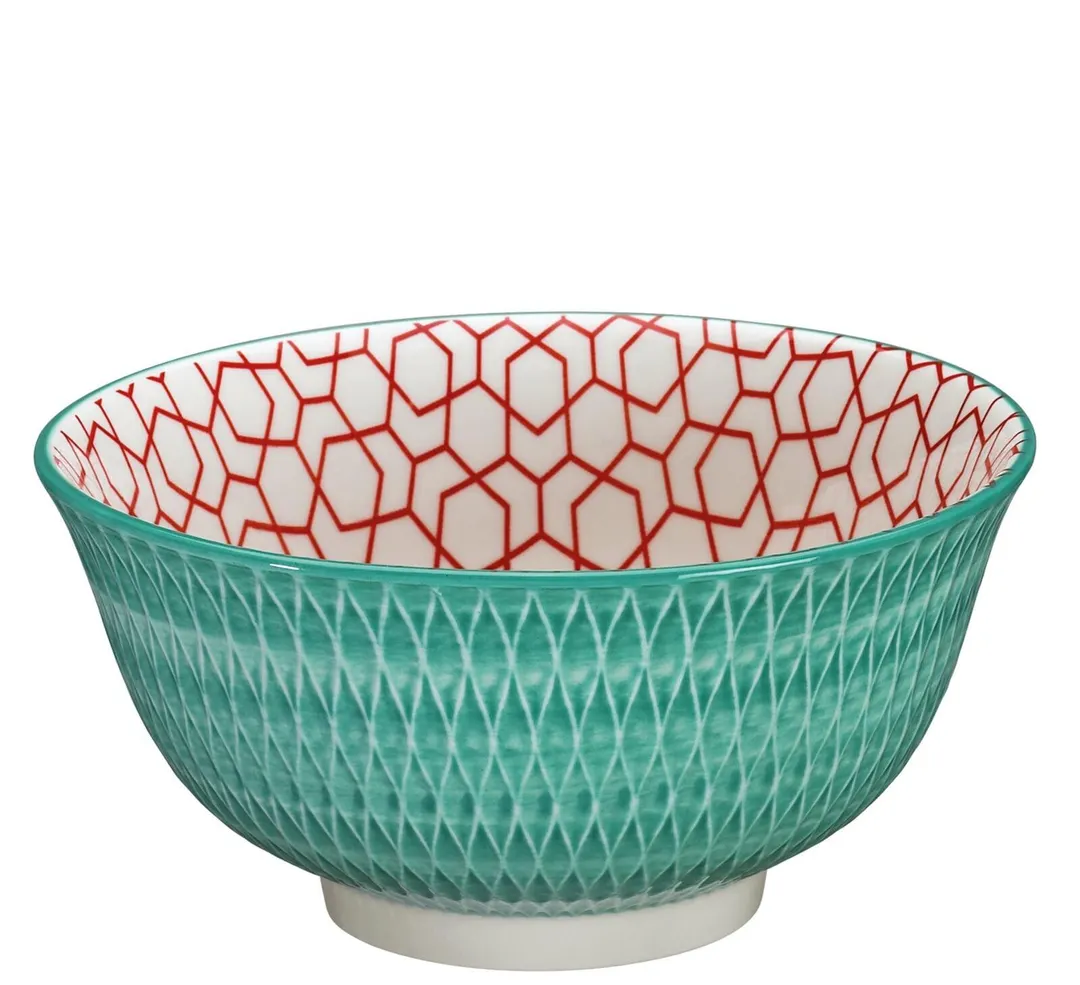 Cilio C107807-6 - 17 oz Turquoise Porcelain Bowl, 6" Diameter Round, Rhombus Pattern - 1/Case