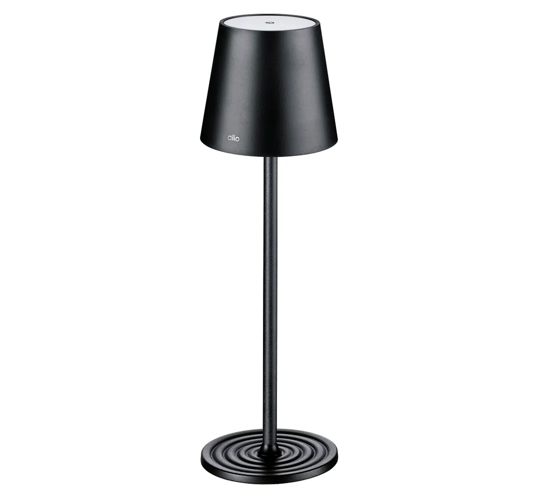 Cilio C190830 LED Table Lamp, 4¼" Dia x 13¾" H, Black Aluminum, 2.5 W Dimmable, USB Rechargeable