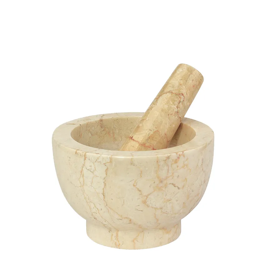 Cilio C422009 Mortar and Pestle Set, Prosecco Marble, 3.5"W x 3.5"D x 2.25"H, 4-6" Pestle Length