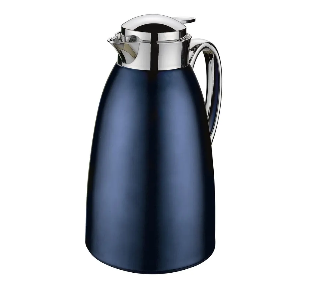 Cilio C543902 Insulated Beverage Server Venezia, 34 fl oz Navy Blue Stainless Body, Tempered Glass Liner, Screw‑On Cap