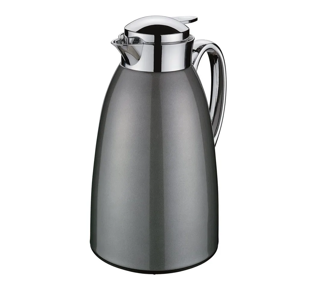 Cilio C543919 Beverage Server Venezia, 34 Fl Oz (1 L) Gray Stainless Body, Push‑Button Cap, Plastic