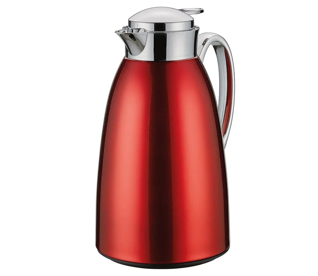 Cilio C543940 Beverage Server Venezia, 34 Fl Oz Red Stainless Body, Liner, Screw‑On Cap with Push‑Button Pour