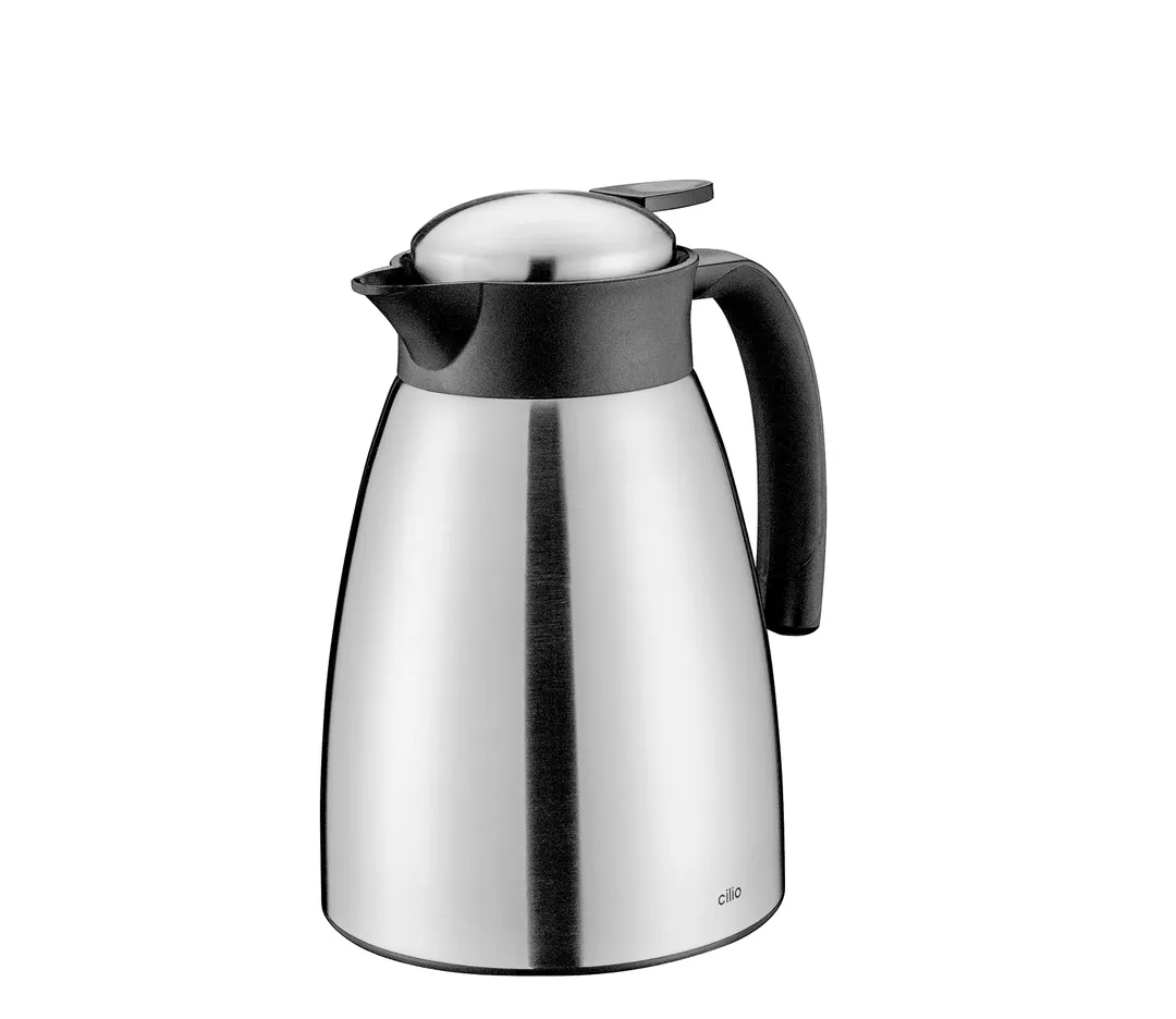 Cilio C544077 Savona Insulated Beverage Server, 34 Fl Oz Double-Wall Stainless Steel and Plastic Construction, Screw-Top Push-Button, Keeps Hot 12H or Cold 24H