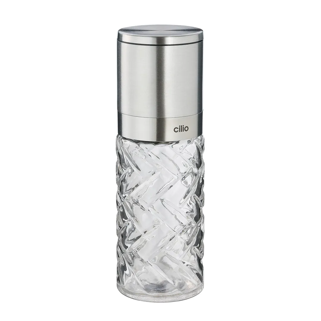 Cilio C613544 Salt Pepper Mill, 2"W x 2"D x 6.25"H, Stainless Steel and Glass, Cristallo Design