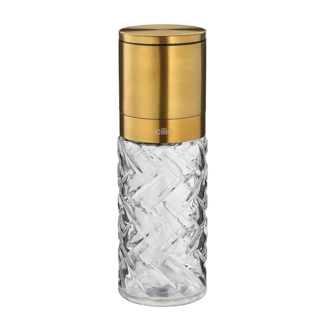 Cilio C613551 Salt Pepper Mill, 2" Diameter, 6.25" Height, Stainless Steel & Glass, Gold Finish