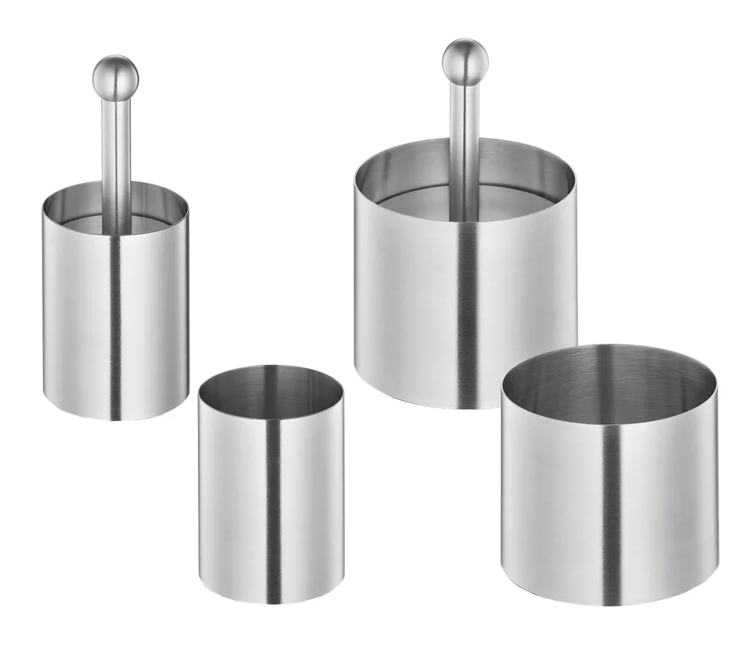 Kuechenprofi K0904982806 - 6-Piece Pastry Ring Set, 2" & 3" Molds and Tampers, Stainless Steel - 6/Set