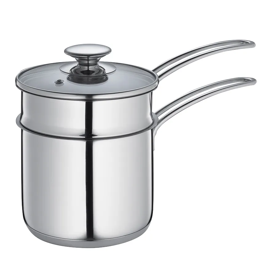 Kuechenprofi K2370602814 Double Boiler, 1.6 Qt, 5.5" W x 8" D, 18/8 Steel, Glass Lid - 1/Each