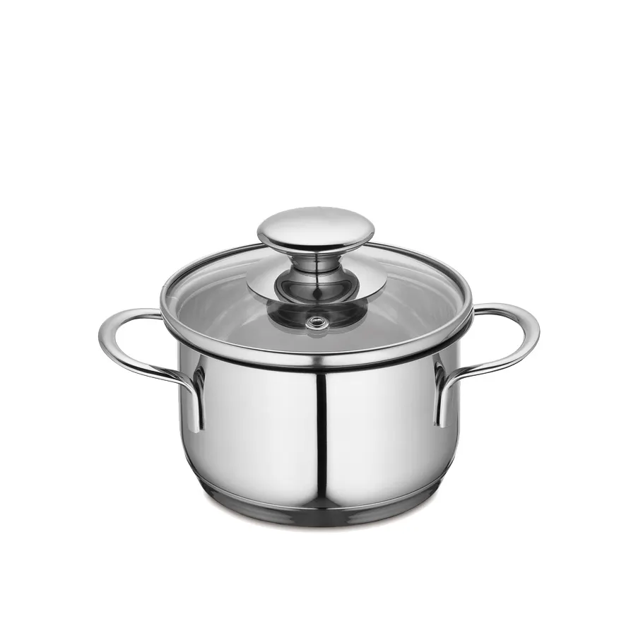 Kuechenprofi K2370702812 Stockpot, 0.7 Qt, 4.75" Dia., 4.75" W x 3.75" D, 18/8 Steel, Glass Lid