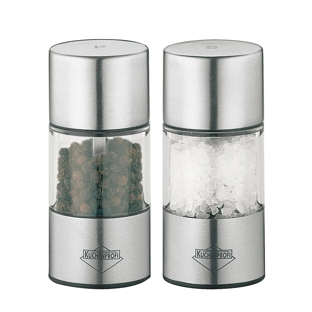Kuechenprofi K3042552800 Vienna Salt & Pepper Mill Set, 1 oz, 1‑1/2" Dia x 3‑1/3" H, Steel & Acrylic