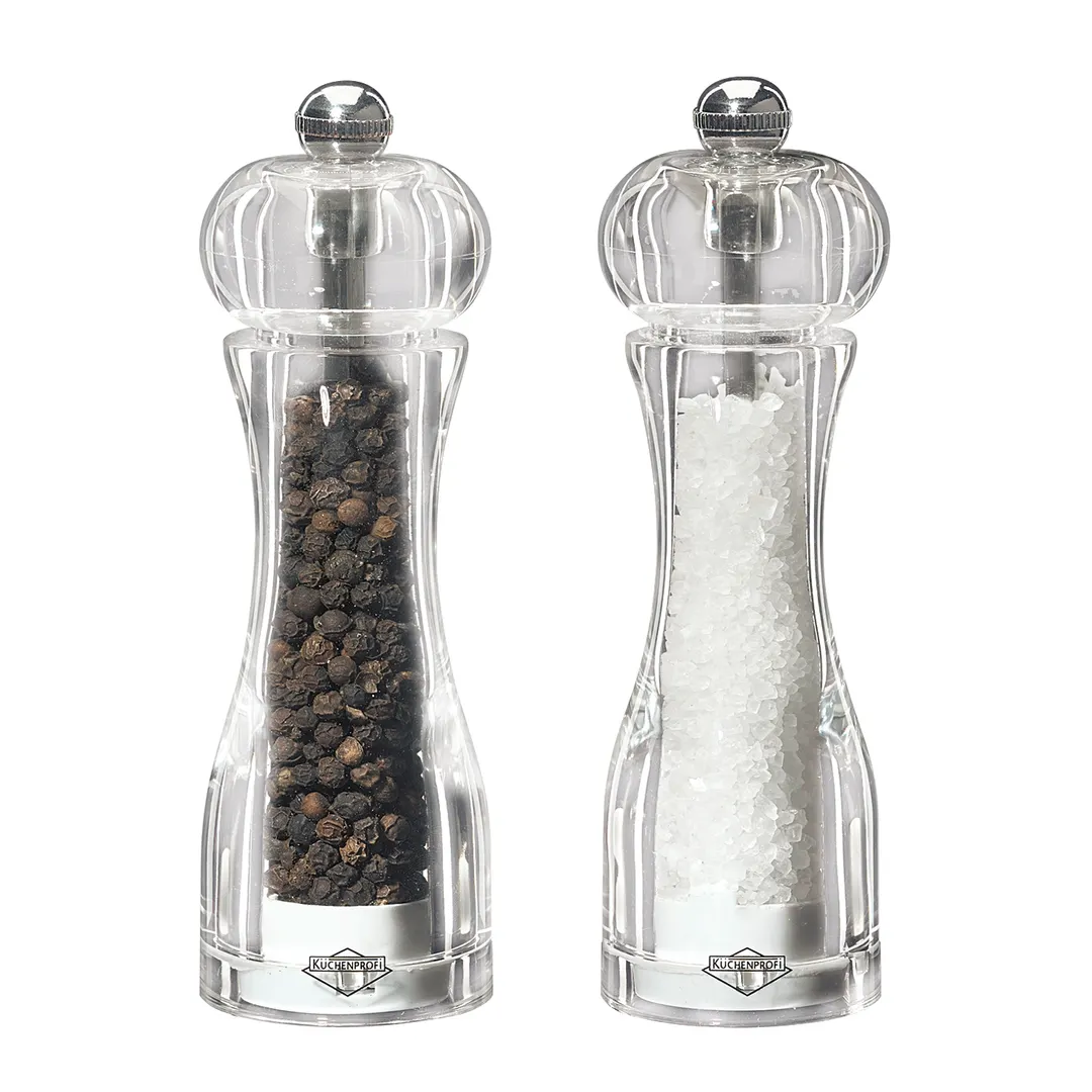 Kuechenprofi K3042906600 Salt and Pepper Mill Set, Clear Acrylic, 1‑4/5" Dia x 5‑2/5" H, Grinder