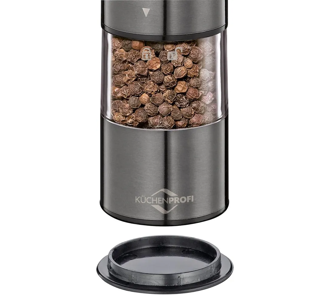 Kuechenprofi K3090032400 Boston Salt & Pepper Mill, 2" Dia x 9" H, Stainless Steel, Acrylic Top